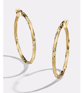 10K Yellow Gold Textured Hoop Earrings