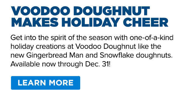 Get into the spirit of the season with one-of-a-kind holiday creations at Voodoo Doughnut.