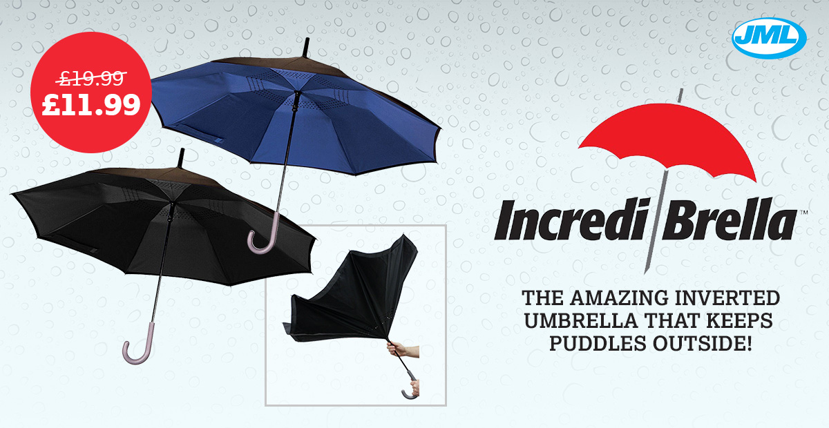 JML Incredibrella, Wind Resistant Umbrella With Inverted Folding Design - Only ?11.99