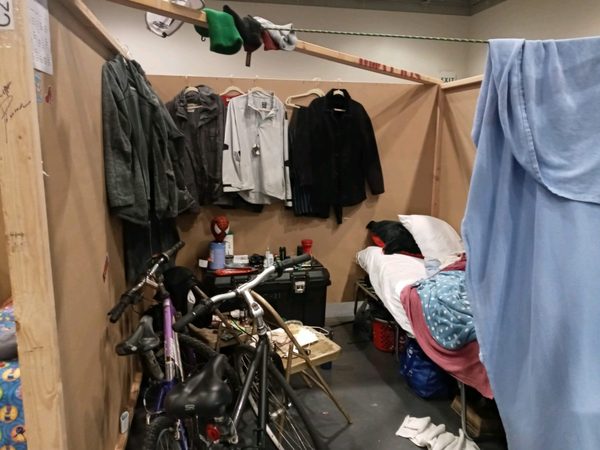 Delonzo Gallon stores his possessions in his cubicle at Moscone West. Photo Courtesy Delonzo Gallon