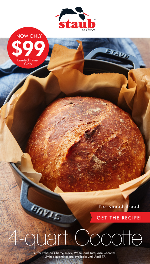 Staub 4-qt Round Cocotte Sale - No Knead Bread