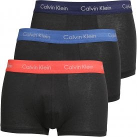 3-Pack Low-Rise Boxer Trunks, Black with blue/orange/navy