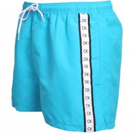 Premium Logo Tape Athletic-Cut Swim Shorts, Hawaiian Ocean Blue