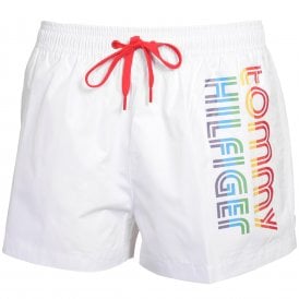 Pride Stripes Side Logo Athletic Swim Shorts, White