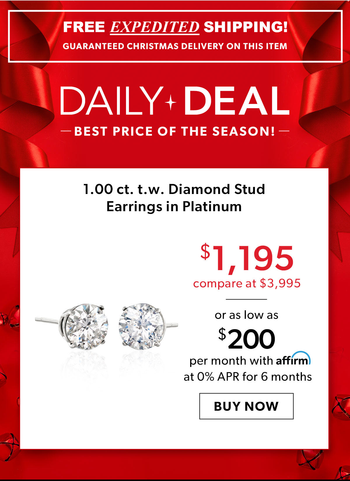 1.00 ct. t.w. Diamond Stud Earrings in Platinum. $1,195. Buy Now