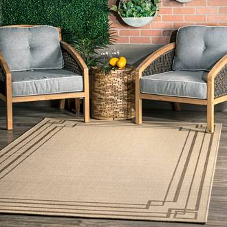 Rugs USA Beige Solaria Modern Bordered Indoor/Outdoor rug - Contemporary Rectangle 5'' x 8''