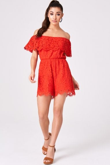 Sorrento Red Lace Bardot Playsuit