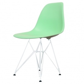 Style Eiffel Peppermint Green Plastic Retro Side Chair - White Legs