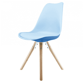 Eiffel Inspired Blue Plastic Dining Chair with Pyramid Light Wood Legs