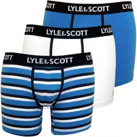 3-Pack Striped Contrast Piping Boxer Briefs, Blue/White