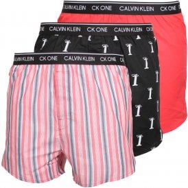 3-Pack Stripe, Ck1 Print & Plain Boxer Shorts, Red/Black