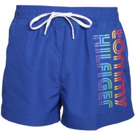 Pride Stripes Side Logo Athletic Swim Shorts, Cobalt Blue
