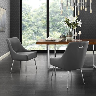 Mazolini Leather PU or Velvet Dining Chair - Set of 2 | Knob Handle | Stainless Steel Legs | Inspired Home
