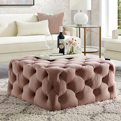 Mauricio Velvet or Linen Cocktail Ottoman - Allover Tufted | Square | Castered Legs | By Inspired Home