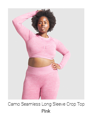 Camo Seamless Long Sleeve Crop Top, Pink.