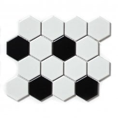 Hexagon Matt Black & White Mix (4.8cm x 4.8cm) 21.7cm x 18.7cm Mosaic Tile