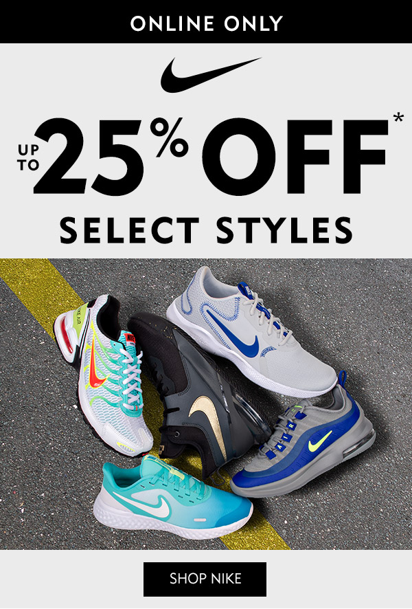 Online only up to 25% off select Nike styles. Shop Nike