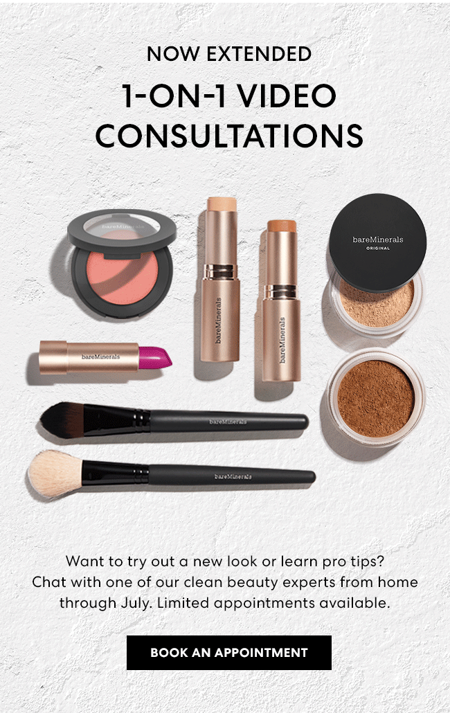 Now Extended - 1-on-1 Consultations - Want to try out a new look or learn pro tips? Chat with one of our clean beauty experts from home through July. Limited appointments available. Book an appointment.