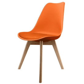 Eiffel Inspired Orange Plastic Dining Chair with Squared Light Wood Legs