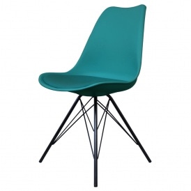 Eiffel Inspired Teal Plastic Dining Chair with Black Metal Legs