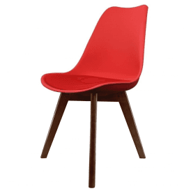 Eiffel Inspired Red Plastic Dining Chair with Squared Dark Wood Legs