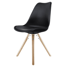 Eiffel Inspired Black Plastic Dining Chair with Pyramid Light Wood Legs