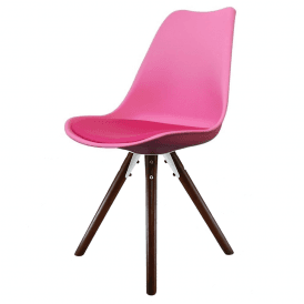 Eiffel Inspired Bright Pink Plastic Dining Chair with Pyramid Dark Wood Legs