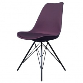 Eiffel Inspired Aubergine Purple Plastic Dining Chair with Black Metal Legs
