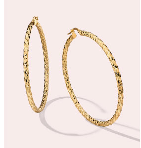 14K Yellow Gold Textured Hoop Earrings