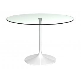 Pedestal Large Dining Table Clear Glass and White