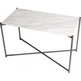 White Marble Rectangular Side Table with Gun Metal Cross Base