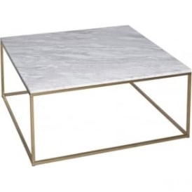 White Marble and Gold Metal Contemporary Square Coffee Table 