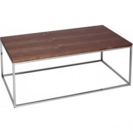 Walnut and Silver Metal Contemporary Rectangular Coffee Table 