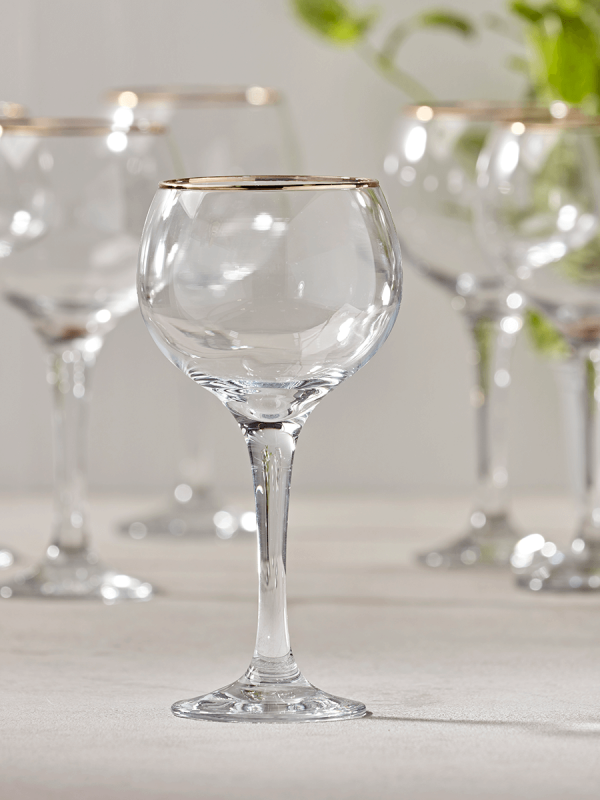 NEW Six Gold Rim Wine Glasses