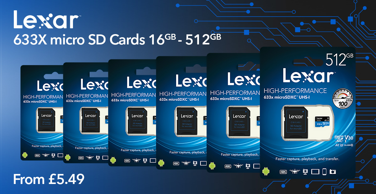 Lexar 633X micro SD Cards - 16GB to 512GB - From Only ?5.49