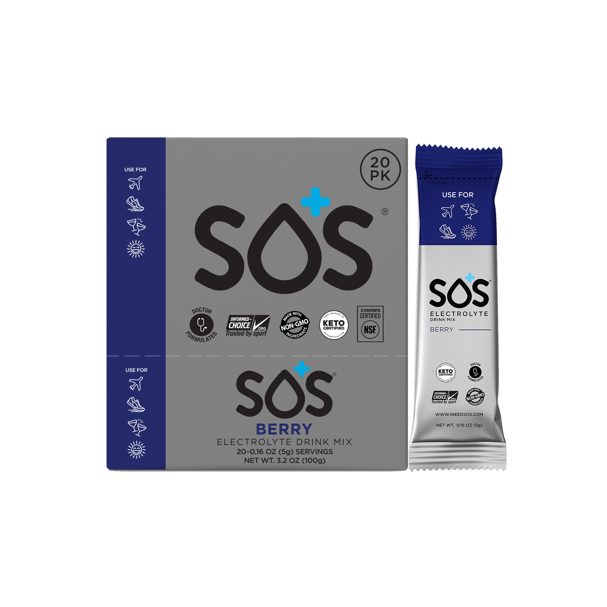 SOS Active Electrolyte Powder Sachets for Sports - 20 Stick Servings