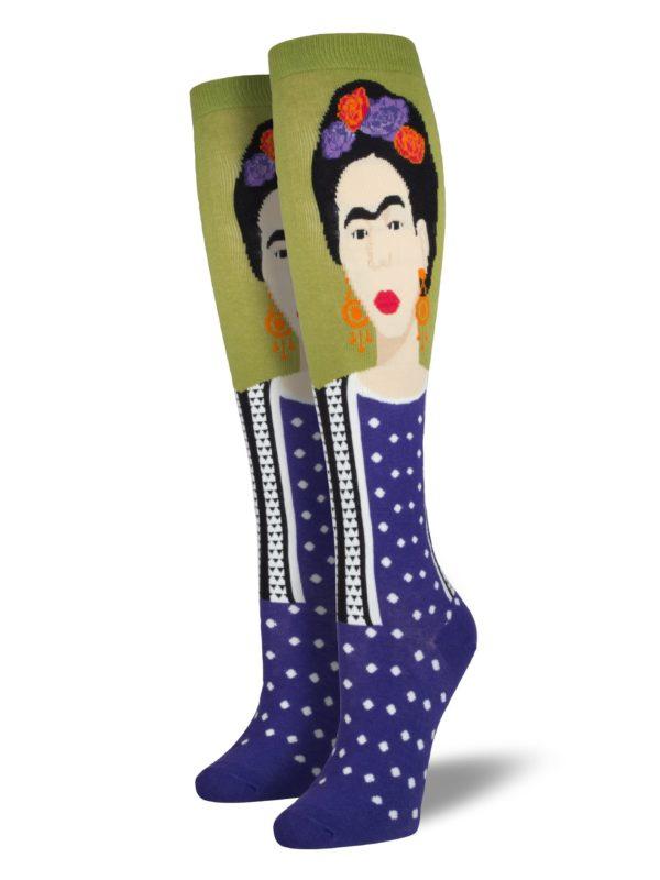 Womens Frida Portrait Knee High Socks  Fern with Purple
