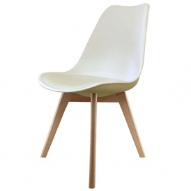 Eiffel Inspired Vanilla Plastic Dining Chair with Squared Light Wood Legs