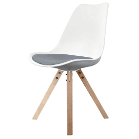 Eiffel Inspired White and Dark Grey Dining Chair with Square Pyramid Light Wood Legs