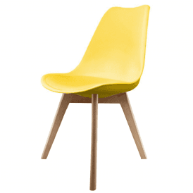Eiffel Inspired Yellow Plastic Dining Chair with Squared Light Wood Legs