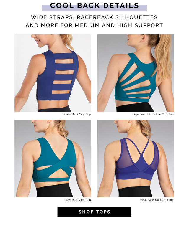Cool back details. Wide straps, racerback silhouettes and more for medium and high support. Shop tops