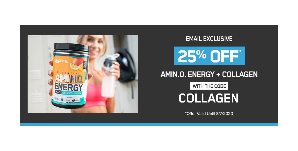 Email Exclusive 25% OFF AMIN.O ENERGY + COLLAGEN With The Code COLLAGEN Offer Valid Until 8/7/2020