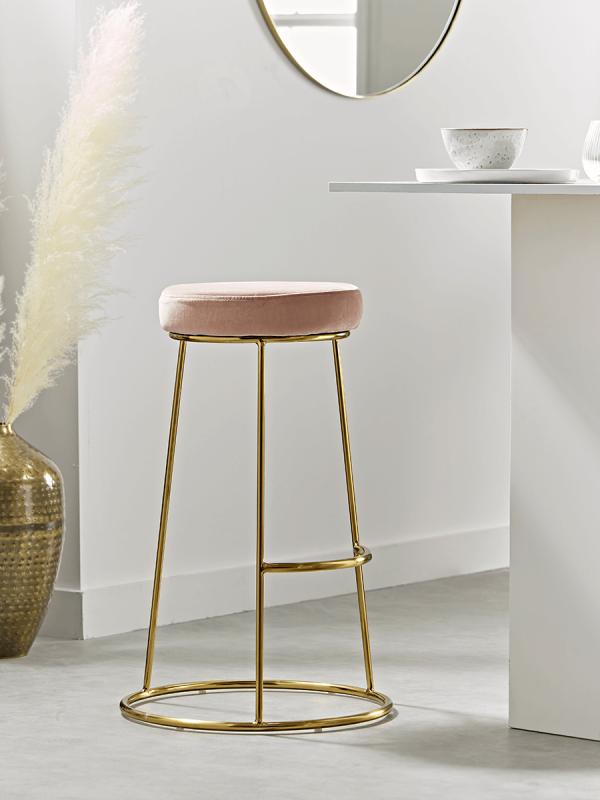 NEW Brass & Blush Velvet High Stool