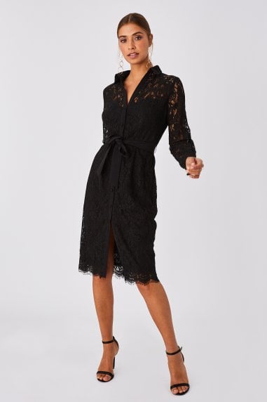 Grosvenor Black Lace Midi Shirt Dress