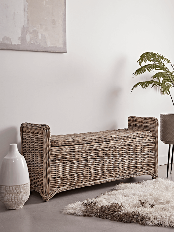 Round Rattan Storage Bench