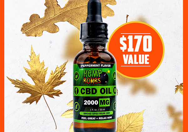 Happy Fall! Save 25% SITEWIDE! Plus, receive a FREE 2000mg Peppermint CBD Oil with any purchase (a $170 value)! Code: FALLISHERE This sale ends Monday, 9/28/2020, at 11:59 P.M. EDT.