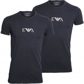 Crew Neck Stretch Cotton Basic 2-Pack T-Shirts, Navy