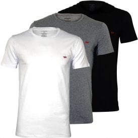 3-Pack Embroidered D Logo Crew-Neck T-Shirts, Black/Grey/White