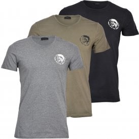 3-Pack Mohawk Logo Cotton Stretch Crew-Neck T-Shirts, Black/Khaki/Grey