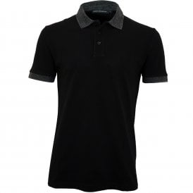 Contrast Collar Pique Polo Shirt, Black